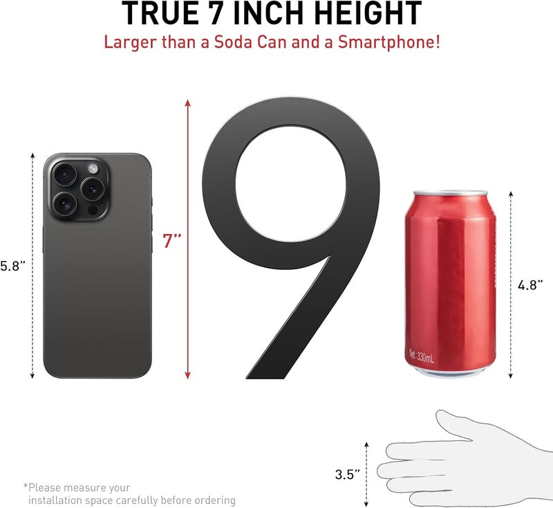 Etpon 7 Inch Black House Number 9 for Outside – Modern Floating Address Numbers, Weather-Resistant Metal, Easy to Install, Large Size, Stylish 3D Effect for Home, Office, and Street - Image 2